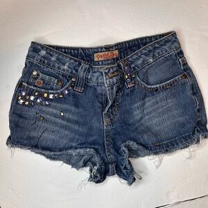 Paris Blues Bejeweled Blue Jeans Bedazzled Junior Shorts Size 1